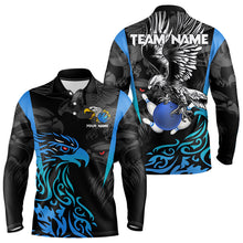 Load image into Gallery viewer, Black and Blue Tribal Eagle Bowling Polo, Quarter Zip Shirts For Men Custom Eagle Bowling Team Shirt NQS9716