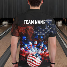 Load image into Gallery viewer, Personalized Smoke American Flag Bowling Team Shirts For Men Custom Patriotic Bowling Gifts For Bowler NQS9717