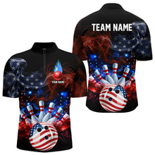 Load image into Gallery viewer, Personalized Smoke American Flag Bowling Team Shirts For Men Custom Patriotic Bowling Gifts For Bowler NQS9717