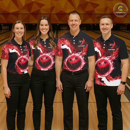 Red Flame Fire Bowling Shirts for Women Custom Bowling Team Jersey Bowling Polo & Quarter-Zip Shirts NQS11751