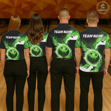 Load image into Gallery viewer, Green Flame Fire Bowling Shirts for Men Custom Bowling Team Jersey Bowling Polo &amp; Quarter-Zip Shirts NQS11752