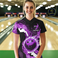 Load image into Gallery viewer, Purple Flame Fire Bowling Shirts for Women Custom Bowling Team Jersey Bowling Polo &amp; 1/4-Zip Shirts NQS11753