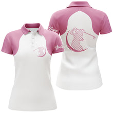 Load image into Gallery viewer, Womens golf polo shirt custom name white and pink golf outfit women, personalized golf gifts NQS5497