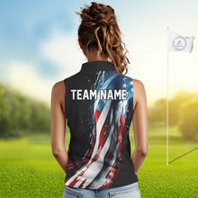 Load image into Gallery viewer, American flag Black Women sleeveless golf polo shirts Custom team patriotic golf top for ladies NQS9978