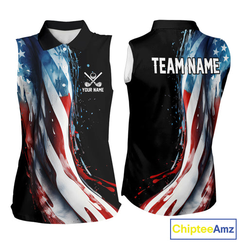 American flag Black Women sleeveless golf polo shirts Custom team patriotic golf top for ladies NQS9978