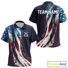Load image into Gallery viewer, American flag Navy Blue Kid golf polo shirts Custom team patriotic golf top for Kid NQS9979