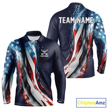 Load image into Gallery viewer, American flag Navy Blue Men golf polo shirts Custom team patriotic golf top for mens NQS9979