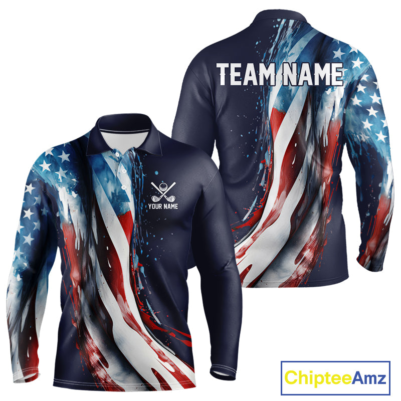 American flag Navy Blue Men golf polo shirts Custom team patriotic golf top for mens NQS9979