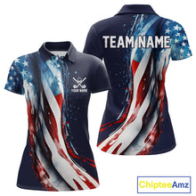 Load image into Gallery viewer, American flag Navy Blue Women golf polo shirts Custom team patriotic golf top for ladies NQS9979