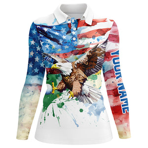 Watercolor American Flag Eagle golf ball custom Women golf polo shirts, patriotic ladies golf jerseys NQS7853