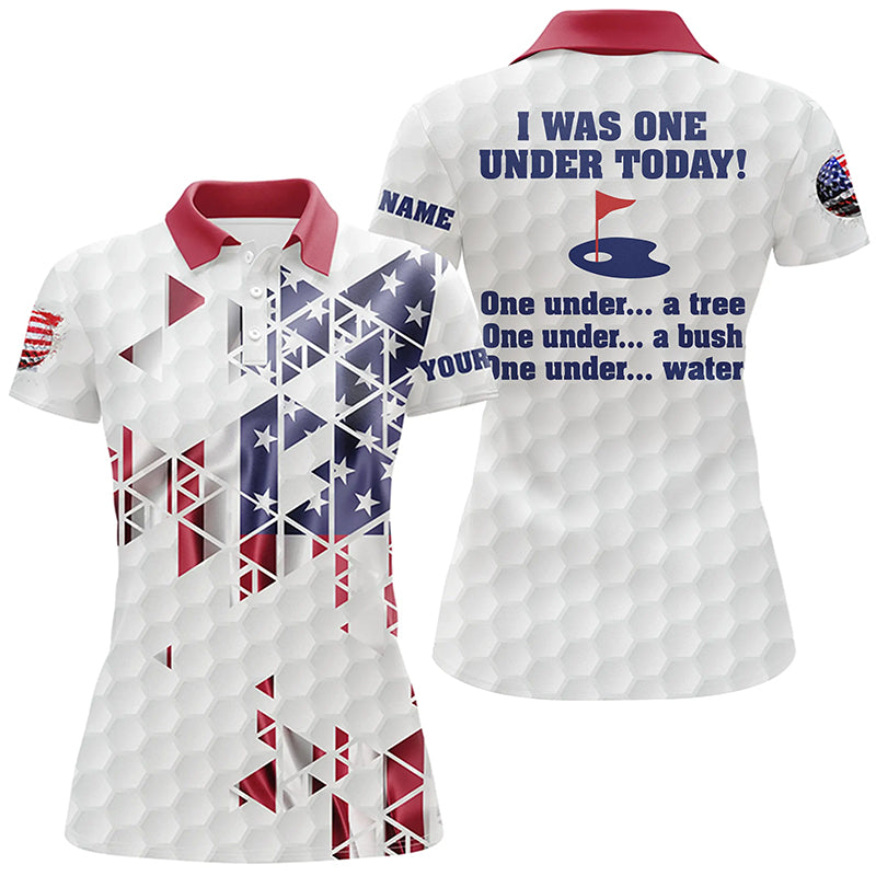 Funny Women golf polo shirts American Flag custom I was one under today, under a tree, bush, water NQS7854