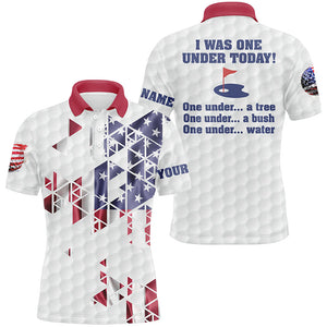 Funny Mens golf polo shirts American Flag custom I was one under today, under a tree, bush, water NQS7854