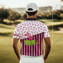 Load image into Gallery viewer, Pink ribbon pattern flamingo Men golf polo shirts Custom breast cancer awareness golf outfit for men NQS10149