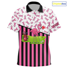 Load image into Gallery viewer, Pink ribbon pattern flamingo Kid golf polo shirts Custom breast cancer awareness Kid golf outfit NQS10149