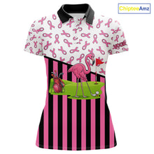 Load image into Gallery viewer, Pink ribbon pattern flamingo Women golf polo shirts Custom breast cancer awareness ladies golf outfit NQS10149