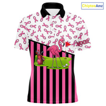 Load image into Gallery viewer, Pink ribbon pattern flamingo Men golf polo shirts Custom breast cancer awareness golf outfit for men NQS10149