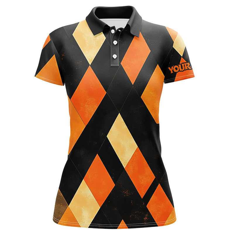 Black and orange argyle pattern Women golf polo shirts custom ladies halloween golf shirt NQS8290