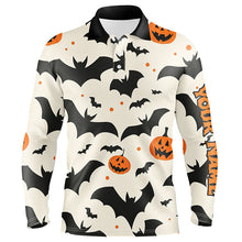 Load image into Gallery viewer, Bats and Pumpkin Halloween pattern Men golf polo shirts custom Halloween golf shirts for men NQS8294