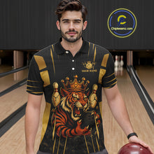 Load image into Gallery viewer, Personalized Black and Gold Tiger Bowling Shirt For Mens Custom Team bowling jerseys, gift for Bowler NQS10474