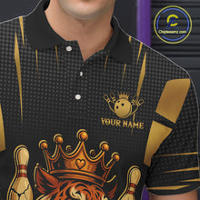 Load image into Gallery viewer, Personalized Black and Gold Tiger Bowling Shirt For Mens Custom Team bowling jerseys, gift for Bowler NQS10474