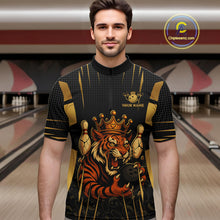 Load image into Gallery viewer, Personalized Black and Gold Tiger Bowling Shirt For Mens Custom Team bowling jerseys, gift for Bowler NQS10474