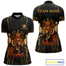 Load image into Gallery viewer, Personalized Black and Gold Tiger Bowling Shirt For Women Custom Team bowling jersey, gift for Bowler NQS10474