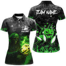 Load image into Gallery viewer, Black Bowling Camo Green flame Skull Custom Halloween Bowling Shirts For Women, Bowling Team Jerseys NQS8500