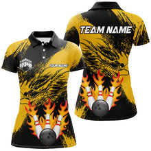 Load image into Gallery viewer, Black And Gold Custom Flame Dragon Bowling Shirts For Women, Dragon Retro Bowling Team Shirts NQS8505