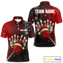 Load image into Gallery viewer, Custom Funny Christmas Bowling Shirts For Men, Black and Red Gradient Xmas Bowling Outfit Bowler Gift NQS10692