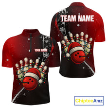 Load image into Gallery viewer, Custom Funny Christmas Bowling Shirts For Men, Black and Red Gradient Xmas Bowling Outfit Bowler Gift NQS10692