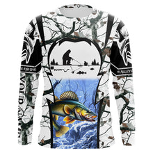 Load image into Gallery viewer, Ice fishing walleye winter camo custom fishing shirts for men Performance shirts NQS1011