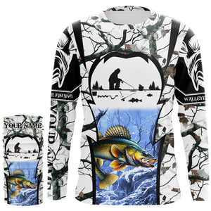 Ice fishing walleye winter camo custom fishing shirts for men Performance shirts NQS1011