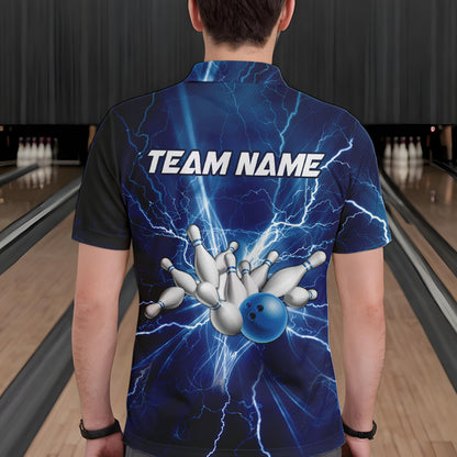 Mens polo bowling shirts Custom blue lightning thunder Bowling Team Jersey, gift for team Bowlers NQS6638