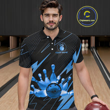 Load image into Gallery viewer, Custom Black and Blue Bowling Polo, Quarter Zip Shirts for Men, Team Bowling League Jersey NQS10892