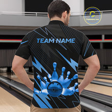 Load image into Gallery viewer, Custom Black and Blue Bowling Polo, Quarter Zip Shirts for Men, Team Bowling League Jersey NQS10892