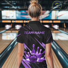 Load image into Gallery viewer, Custom Black and Purple Bowling Polo, Quarter Zip Shirts for Women, Team Bowling League Jersey NQS10894