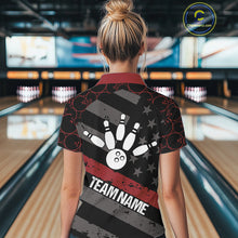 Load image into Gallery viewer, Black American flag Women bowling shirts Custom bowling camo Team Jerseys, gift for Bowlers | Red NQS10895