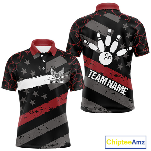 Black American flag Men bowling shirts Custom bowling camo Team Jerseys, gift for Bowlers | Red NQS10895