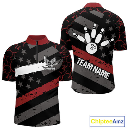 Black American flag Men bowling shirts Custom bowling camo Team Jerseys, gift for Bowlers | Red NQS10895