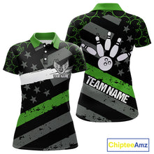Load image into Gallery viewer, Black American flag Women bowling shirts Custom bowling camo Team Jerseys, gift for Bowlers | Green NQS10896
