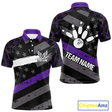Load image into Gallery viewer, Black American flag Men bowling shirts Custom bowling camo Team Jerseys, gift for Bowlers | Purple NQS10897