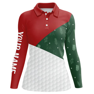 Red, White and Green Christmas pattern Women golf polo shirts custom Christmas golf outfits for ladies NQS8974