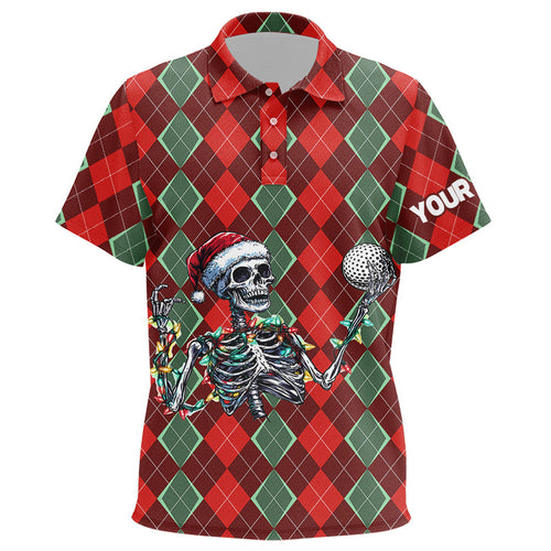 Funny Skull Christmas argyle plaid pattern Kid golf polo Shirts custom Xmas Kid golf outfits NQS8975