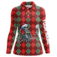 Load image into Gallery viewer, Funny Skull Christmas argyle plaid pattern Women golf polo shirt custom Christmas ladies golf outfits NQS8975