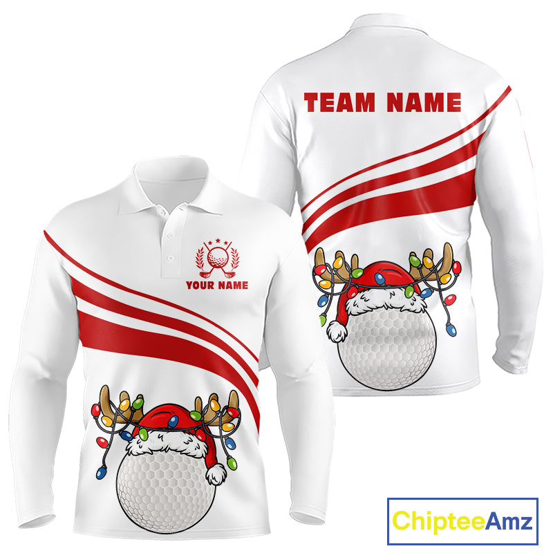 Personalized Christmas polo golf shirts for men custom white and red mens golf wear team golf jersey NQS11076