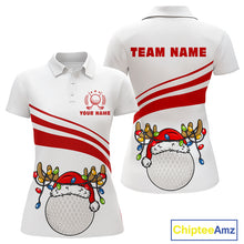 Load image into Gallery viewer, Personalized Christmas polo golf shirts for women custom white and red team ladies golf wear NQS11076