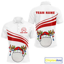 Load image into Gallery viewer, Personalized Christmas polo golf shirts for men custom white and red mens golf wear team golf jersey NQS11076