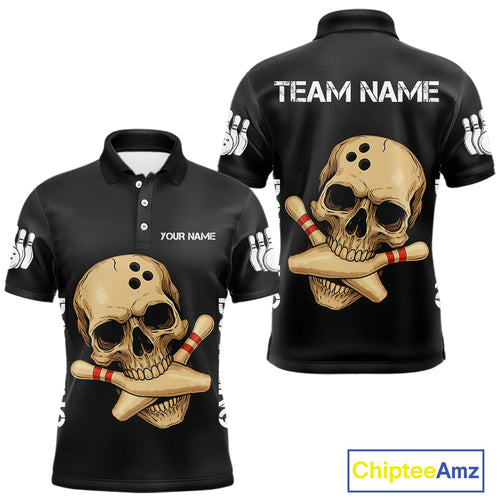 Personalized Skull Bowling Shirts For Men Custom Team's Name Skull Bowler Jerseys | Black NQS11081