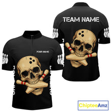 Load image into Gallery viewer, Personalized Skull Bowling Shirts For Men Custom Team&#39;s Name Skull Bowler Jerseys | Black NQS11081
