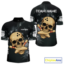 Load image into Gallery viewer, Personalized Black American Flag Skull Bowling Shirts For Men Custom Team&#39;s Name Skull Bowler Jerseys NQS11082
